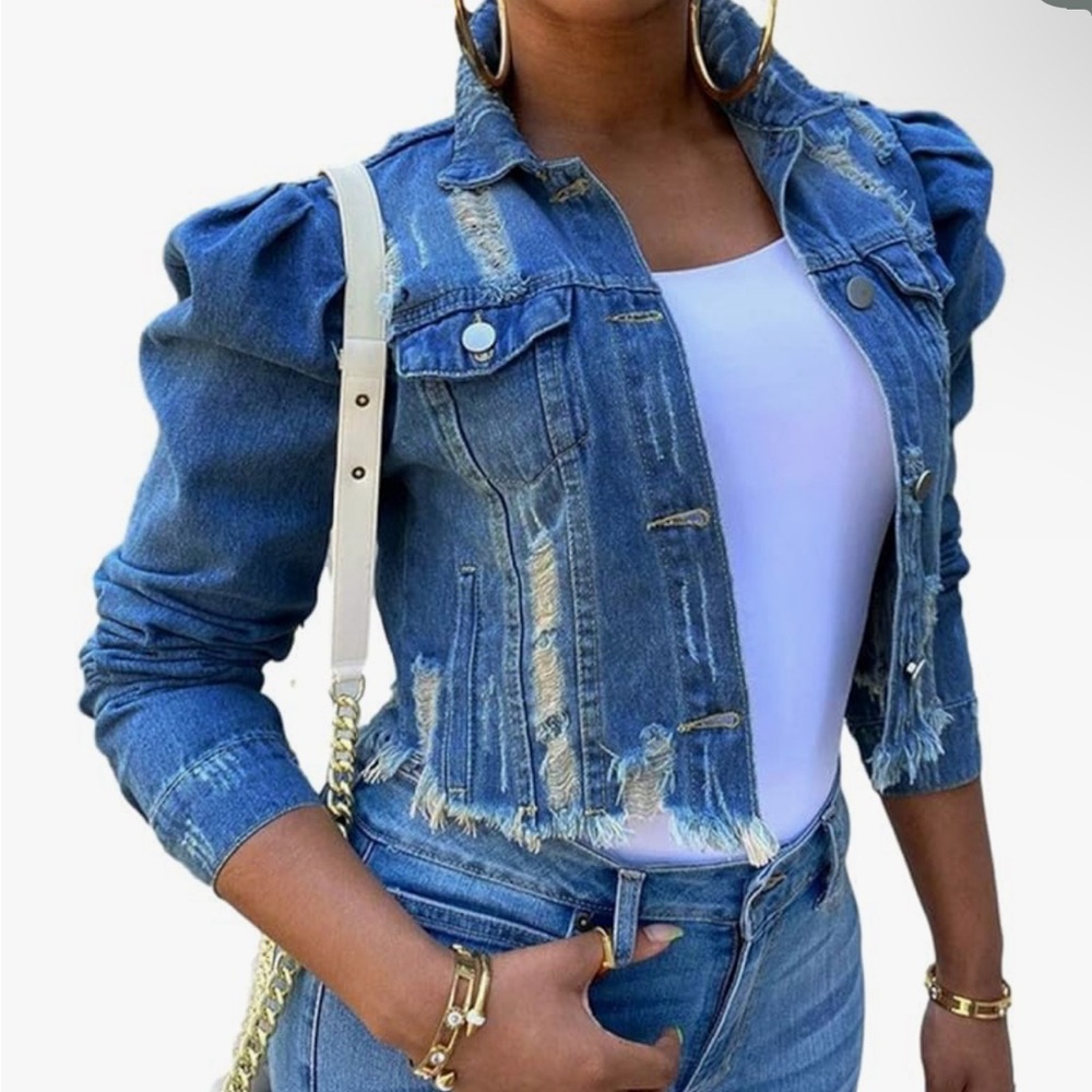 Short waisted ripped denim jacket